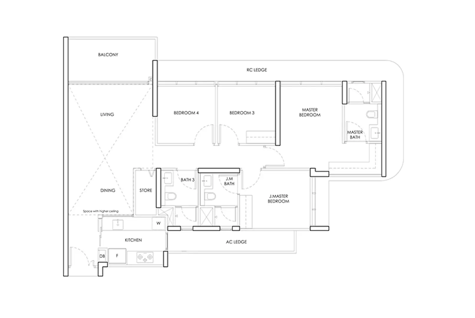 Bayshore Drive Residences 4-bedroom floor plan — 4-bedroom indicative layout — master suite, junior master, two further bedrooms, three bathrooms, store and balcony